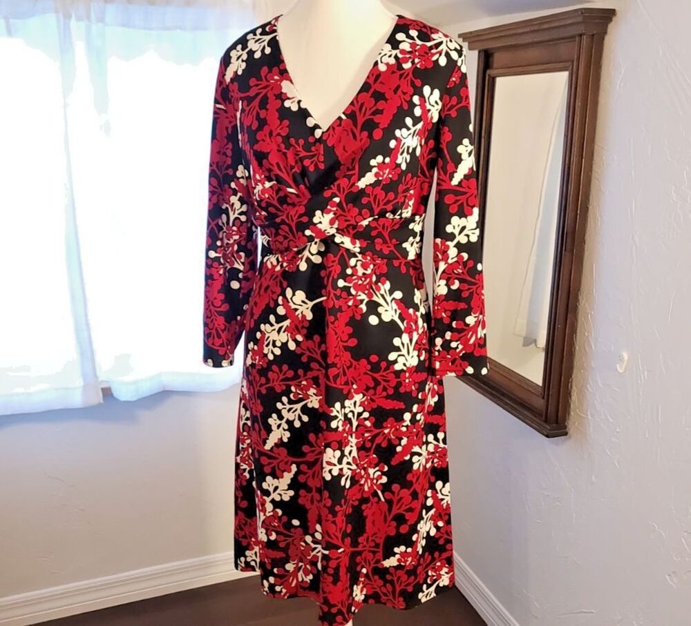 Ann Taylor Loft Dress Red Black White sz 4-6 EUC Classy Chic Business Luxe - Picture 2 of 8